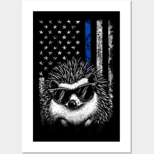 American Flag Hedgehog Harmony, Tee Triumph for Wildlife Devotees Posters and Art